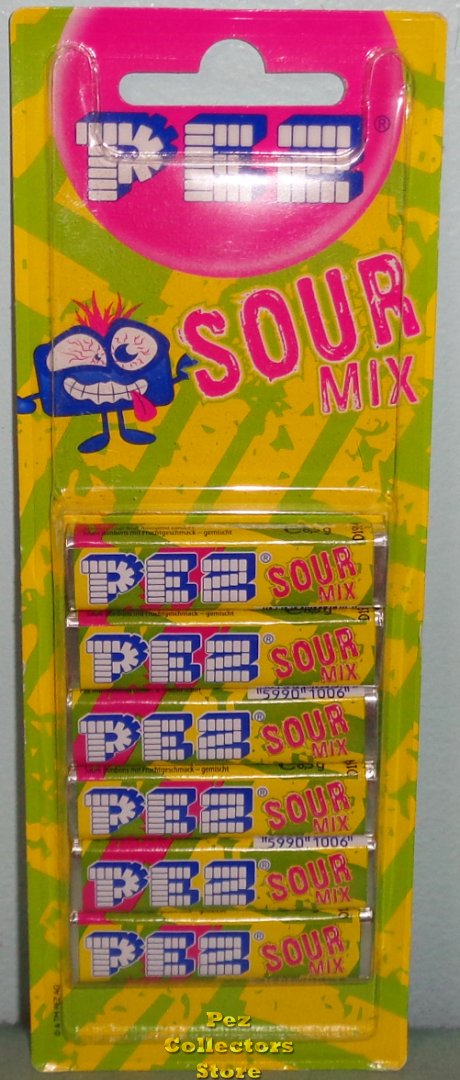 (image for) European Sour Mix PEZ candies 6 rolls on Tall Card - Click Image to Close