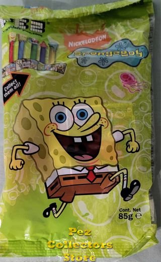 Modal Additional Images for European Gary and SpongeBob Pez Set in bag with Candy and Stickers