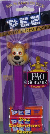 (image for) Purple Stem FAO Schwarz Bear Pez Mint on Exclusive Card - Click Image to Close