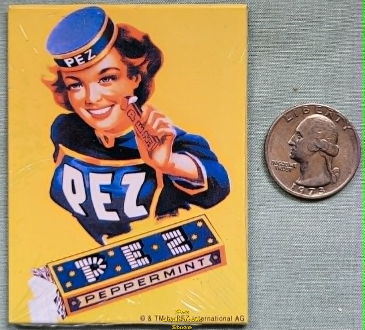 (image for) Pez Girl with Regular and Peppermint Pez Candy Pack 2" x 3" Magnet by Nostalgic Art
