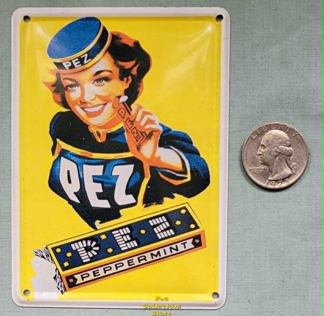 (image for) Pez Girl with Regular and Peppermint Pez Candy Pack 3" x 4" Tin Postcard Sign