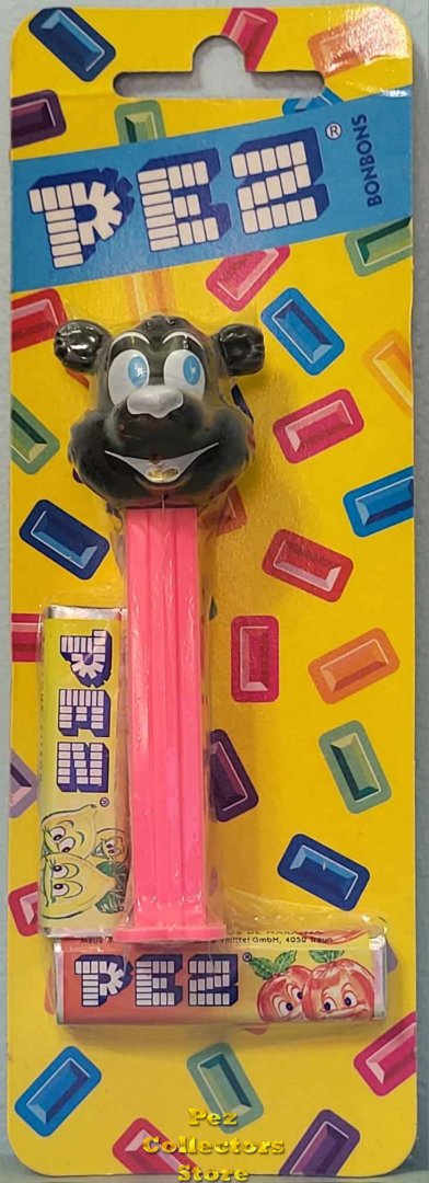 (image for) Glew Icee Bear Pez Black Face on Neon Pink Stem Gold Tongue MOC