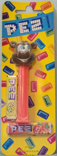 (image for) Glew Brown Bear Pez on Neon Red Stem Gold Tongue Floating Candies
