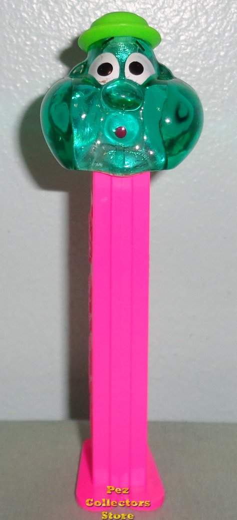 (image for) Green Colored Crystal Bubbleman Pez on Neon Pink Stem