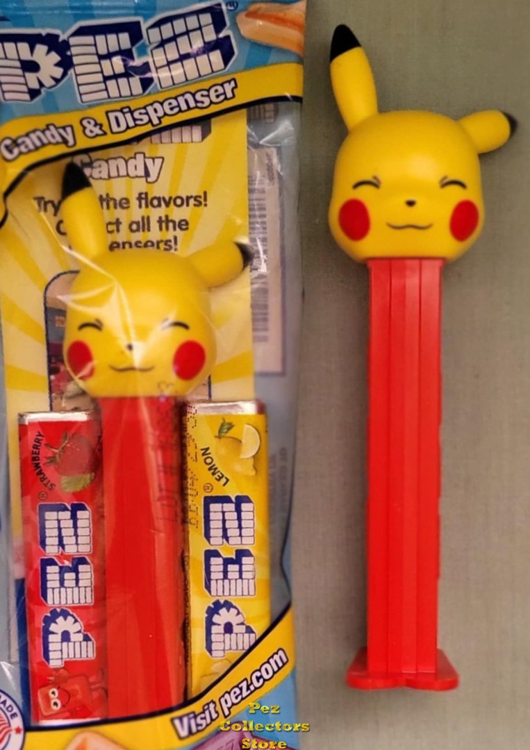(image for) Pokemon Happy Pikachu Pez on Red Stem Closed Eyes Red Cheeks MIB