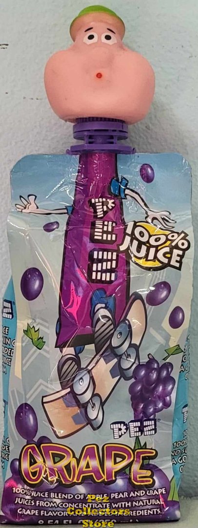 (image for) Bubbleman Pez Topper on a Grape Juice Box