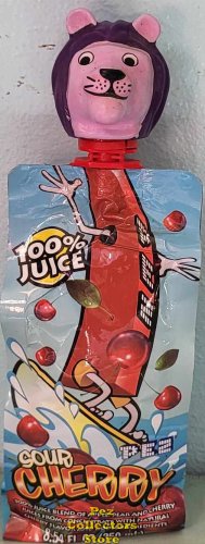 (image for) Kooky Zoo Lion Pez Topper on a Sourz Cherry Juice Box