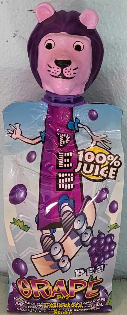 (image for) Kooky Zoo Lion Pez Topper on a Grape Juice Box