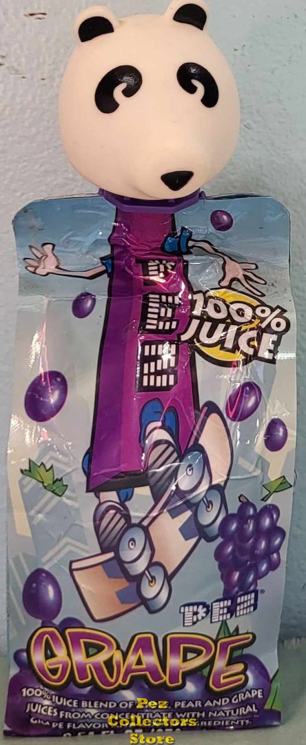 (image for) Panda Pez Topper on a Grape Juice Box