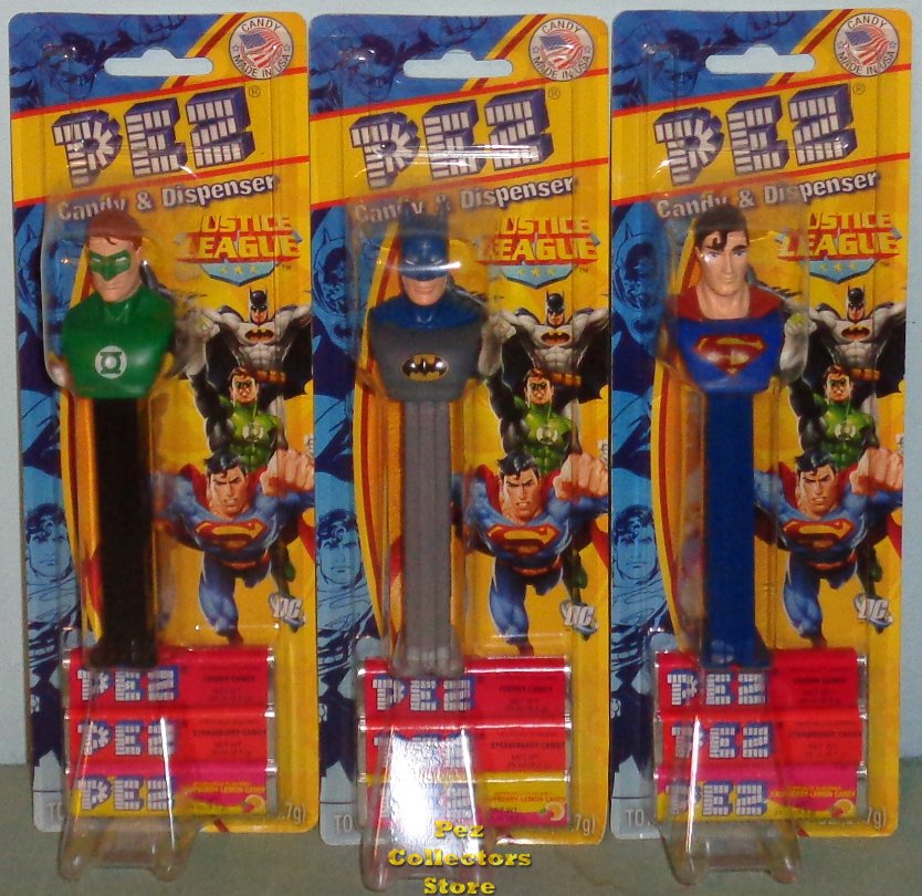 (image for) Superman, Batman, Green Lantern Justice League Pez Set of 3 MOC - Click Image to Close