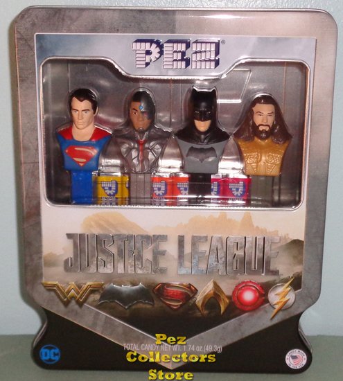 (image for) Justice League Pez Gift Tin with Exclusive Cyborg - Click Image to Close