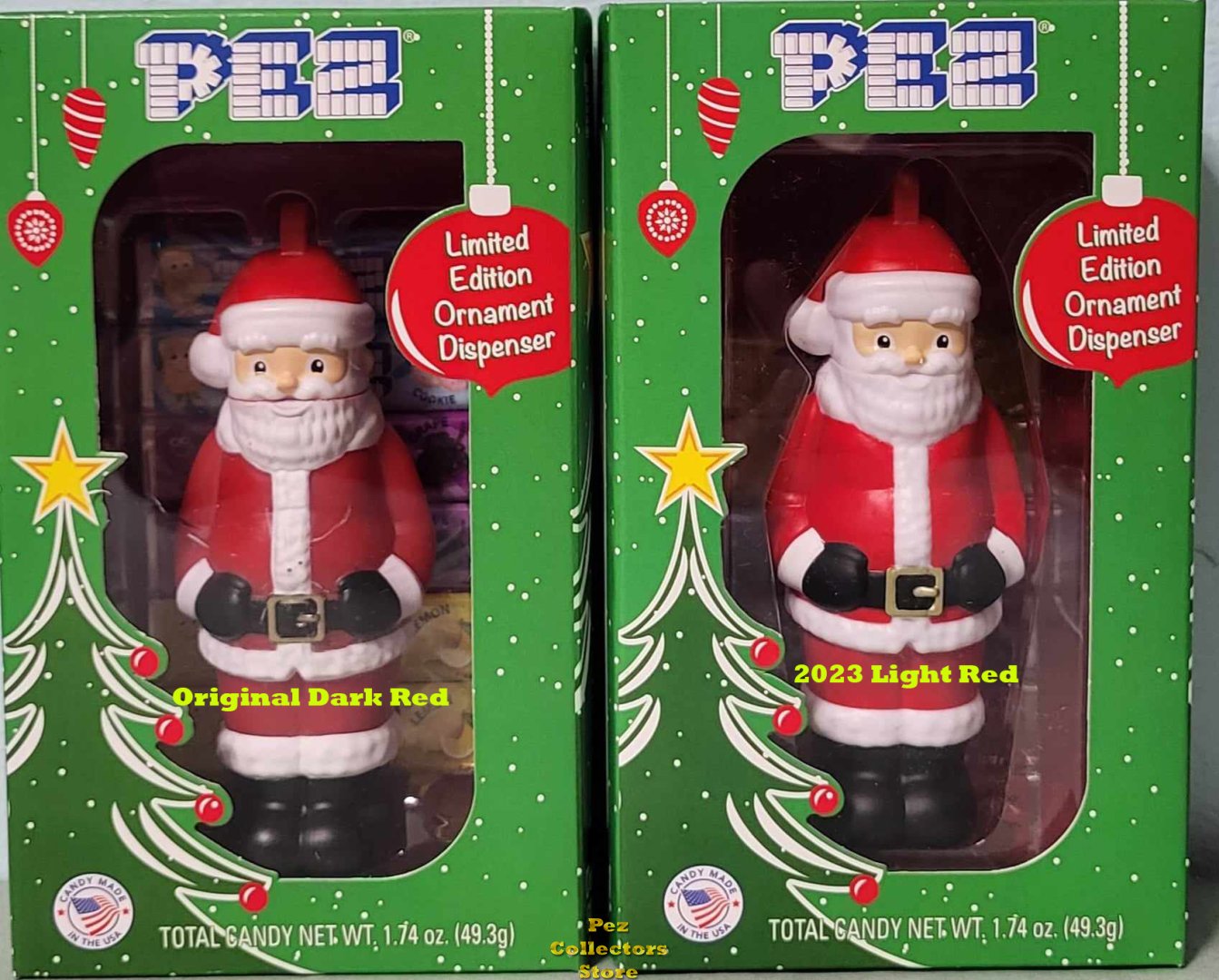 Modal Additional Images for Full Body Bright Light Red Santa Pez Ornament Mint in Package