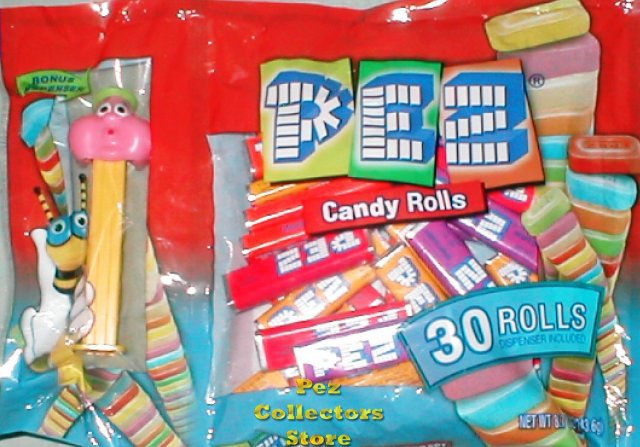 (image for) Original Bubbleman on Yellow Laydown Bag 30 rolls Pez Candy - Click Image to Close