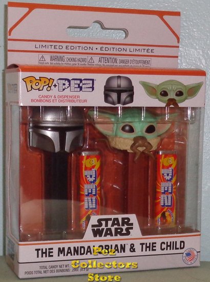 (image for) Star Wars Mandalorian and Child Baby Yoda Funko POP!+PEZ Pair - Click Image to Close