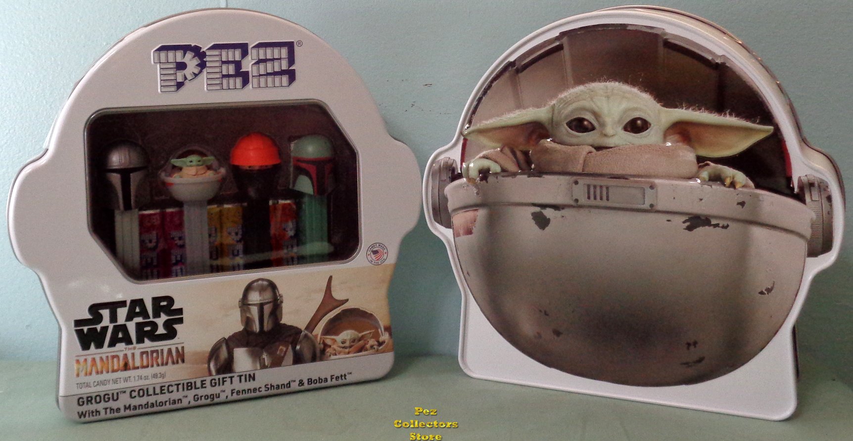 (image for) Mandalorian Grogu Pram Fennec and Boba Pez Gift Tin - Click Image to Close