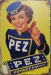 Metal Peppermint PEZ Girl Red Regular Advertising Sign 8" x 12" (image for) Metal Peppermint PEZ Girl Red Regular Advertising Sign 8" x 12"
