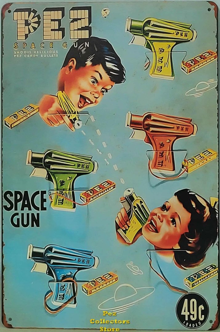 (image for) Pez Space Gun Metal Advertising Sign 8" x 12"