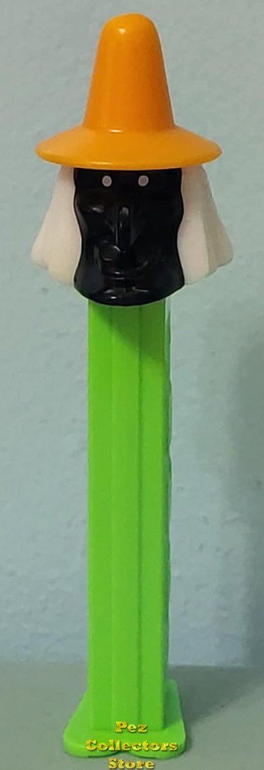 (image for) Misfit Witch Pez Black Face Orange Hat Neon Green Stem Loose