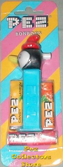 (image for) MMM Penguin Pez on blue stem Mint on Striped Card - Click Image to Close