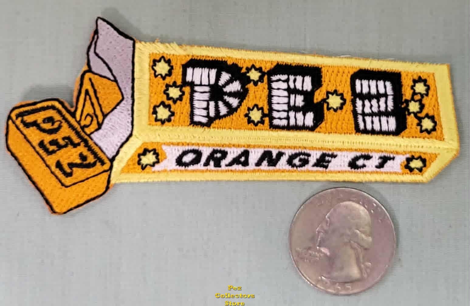 (image for) Embroidered Starry Orange PEZ Candy Pack and Brick Iron On Patch