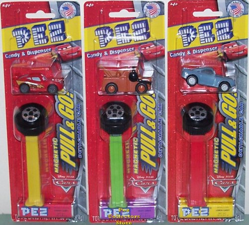 (image for) Pull and Go Detachable Cars Lightning, Mater and Finn Pez MOC