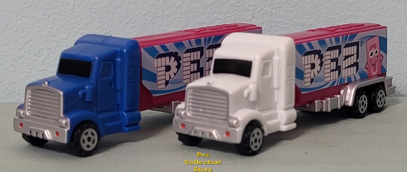 (image for) Raspberry Mascot Blue Cab and White Cab Pez Truck Pair Loose