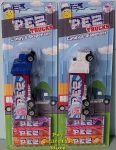 (image for) Raspberry Mascot Blue Cab and White Cab Pez Truck Pair MOC