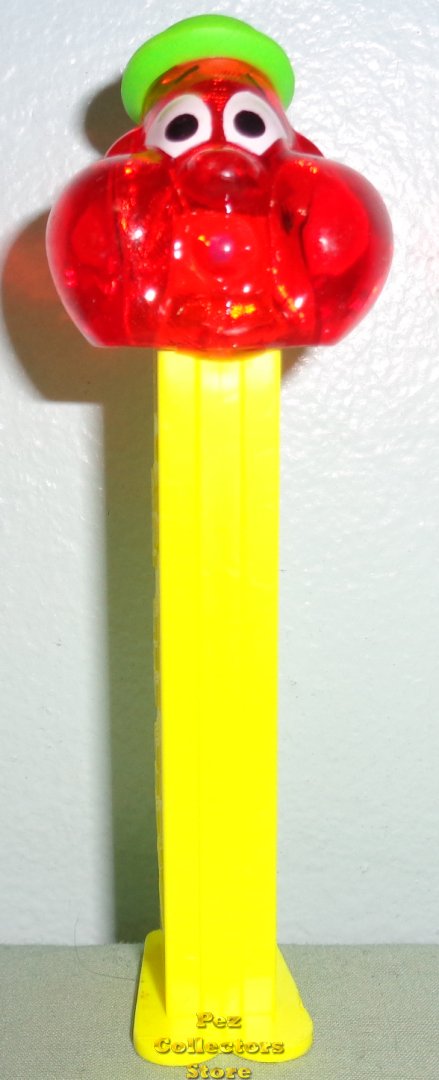 (image for) Red Colored Crystal Bubbleman Pez on Neon Yellow Stem