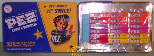 (image for) Retro PEZ Girl Candy Tin with Regular and 54 rolls Pez Candy