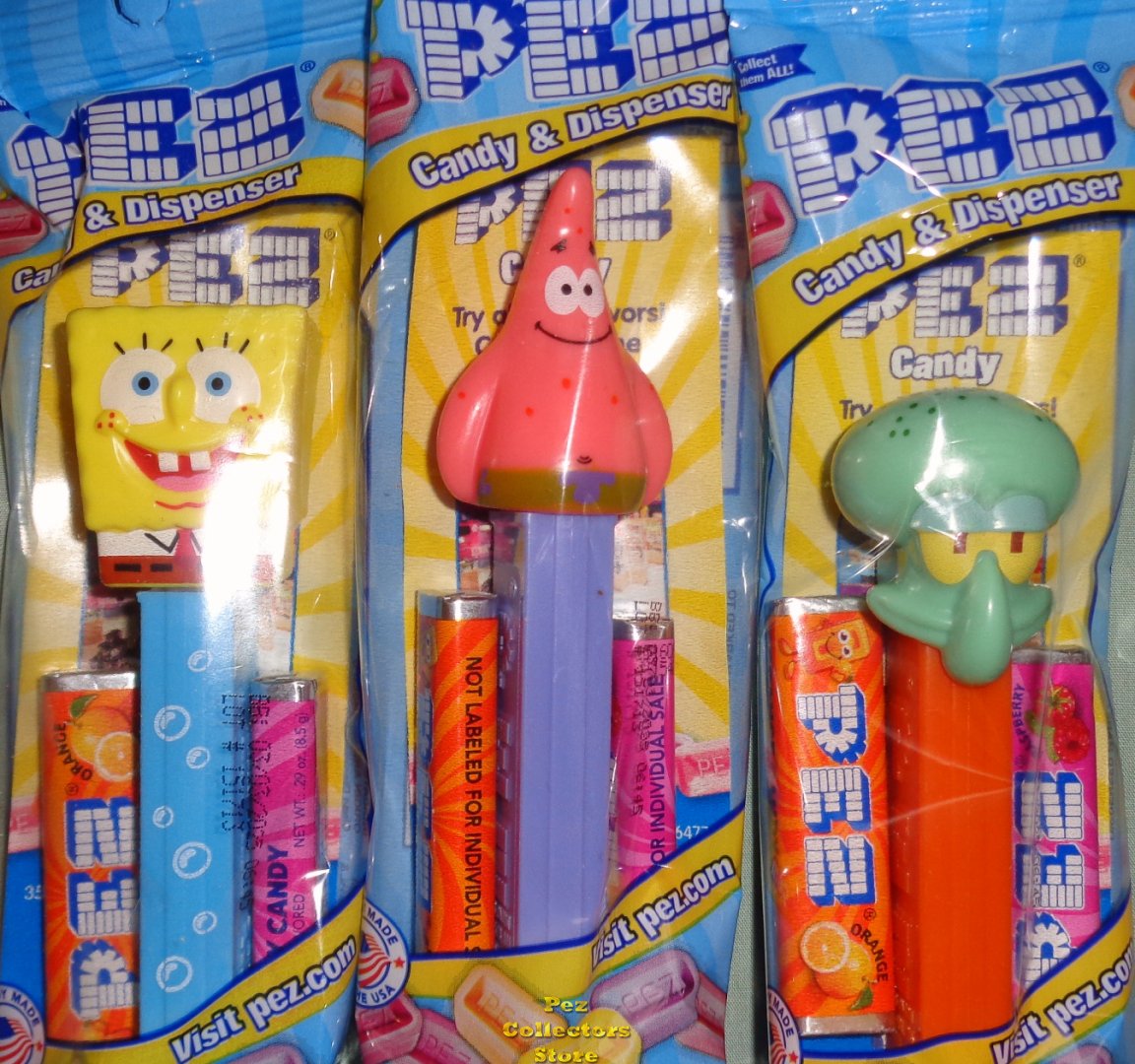 (image for) Bubbles SpongeBob, Patrick and Squidward Pez Set MIB - Click Image to Close