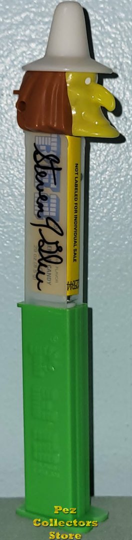 (image for) Steve Glew Pez Outlaw Signed Misfit Witch Pez Yellow Face White Hat on Green Stem Loose