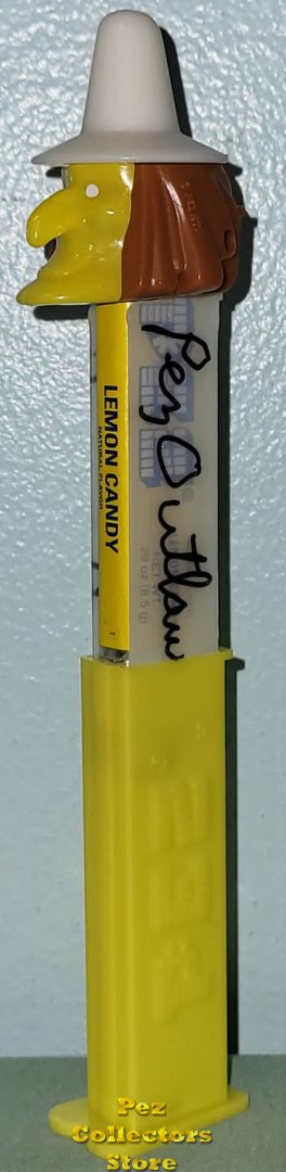 Modal Additional Images for Steve Glew Pez Outlaw Signed Misfit Witch Pez Yellow Face White Hat on Yellow Stem Loose