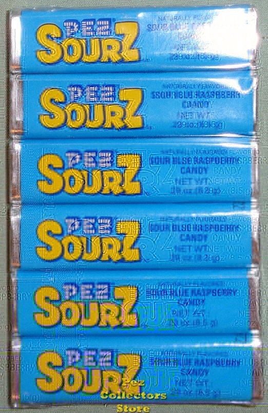 (image for) 1 package 6 rolls Sourz Blue Raspberry Flavor Pez Candy Refills