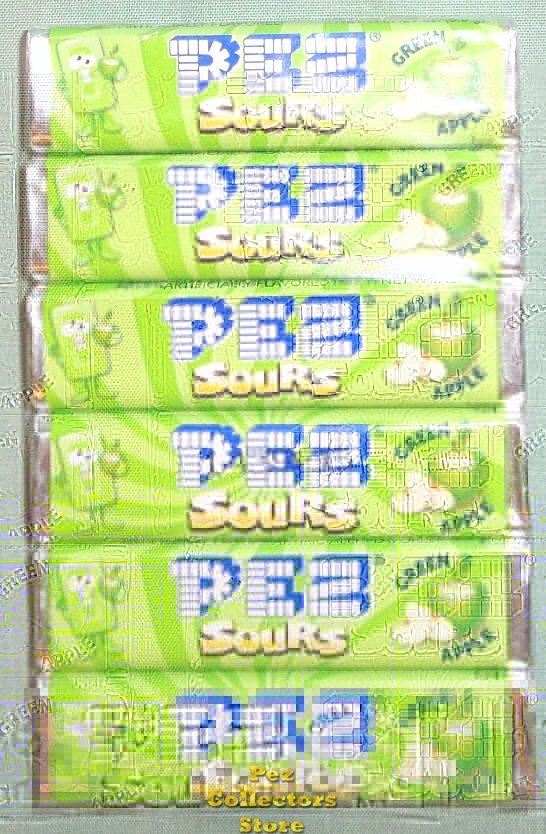 (image for) 1 package of 6 rolls Sours Green Apple Flavor Pez Candy Refills - Click Image to Close
