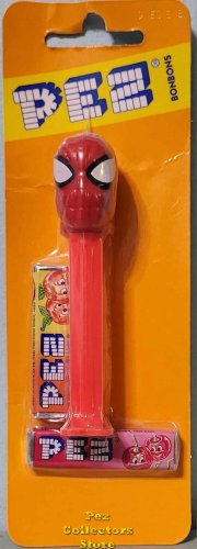 (image for) Large Head Spiderman on Red Stem Pez on Blank Orange Euro Card