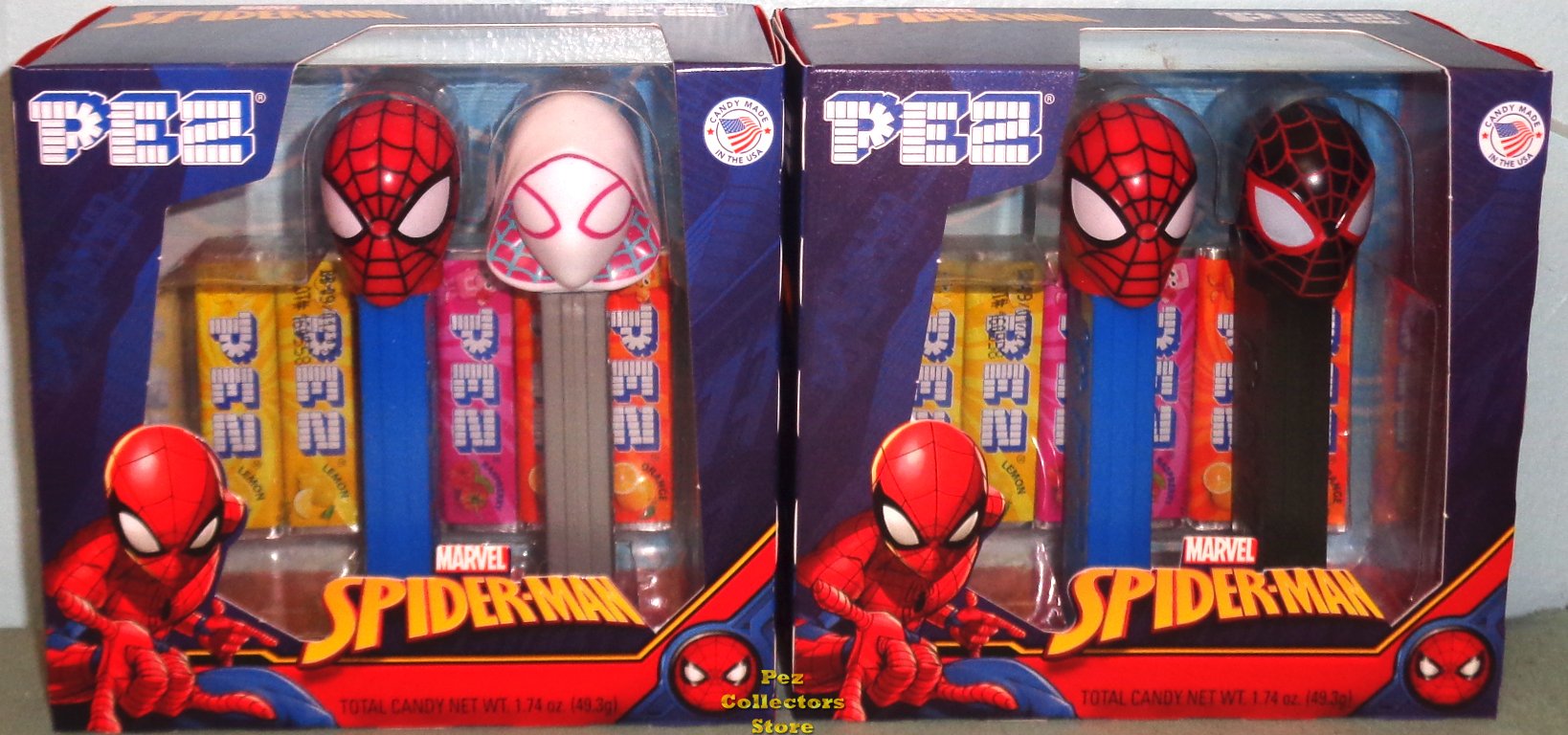 (image for) Spiderman with Miles Morales and Ghost Spider Pez Twin Pack Pair - Click Image to Close