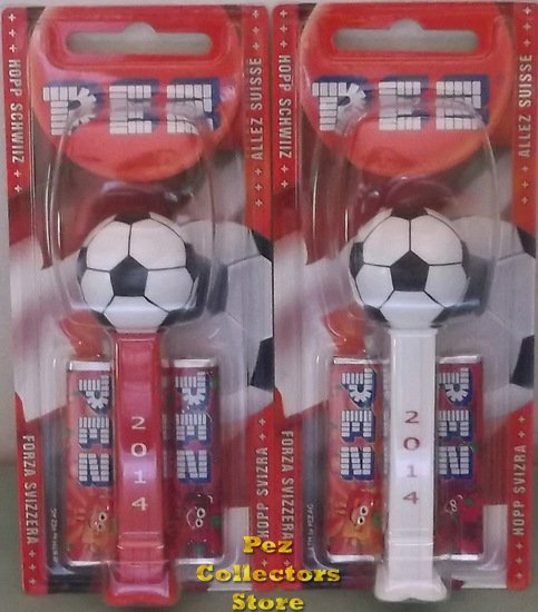 (image for) 2014 Swiss Soccer Ball Pez Red and White pair Loose - Click Image to Close