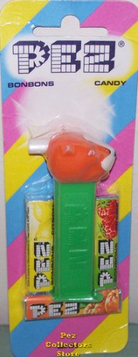 (image for) MMM Tiger Pez on Green Stem Mint on Halo Striped Card