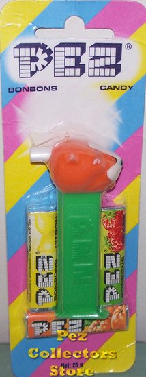 (image for) MMM Tiger Pez on Green Stem Mint on Halo Striped Card - Click Image to Close