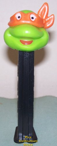 (image for) TMNT Happy Michaelangelo Orange mask on Black Stem Pez