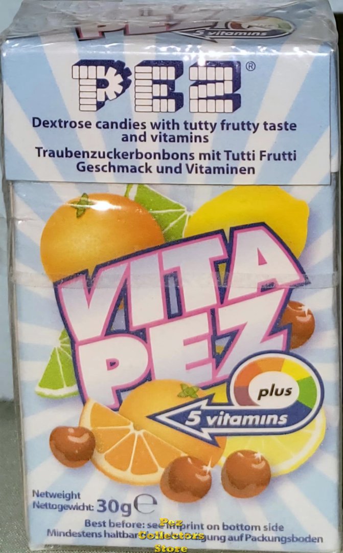 (image for) Vita Pez European Dextrose Tutty Frutty Candies Plus 5 vitamins Pez 30g Box