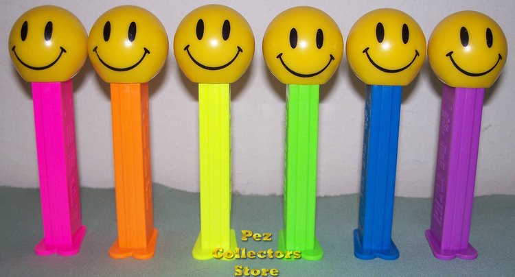 (image for) Set of 6 Walmart Smiley Funky Face Pez Loose - Click Image to Close