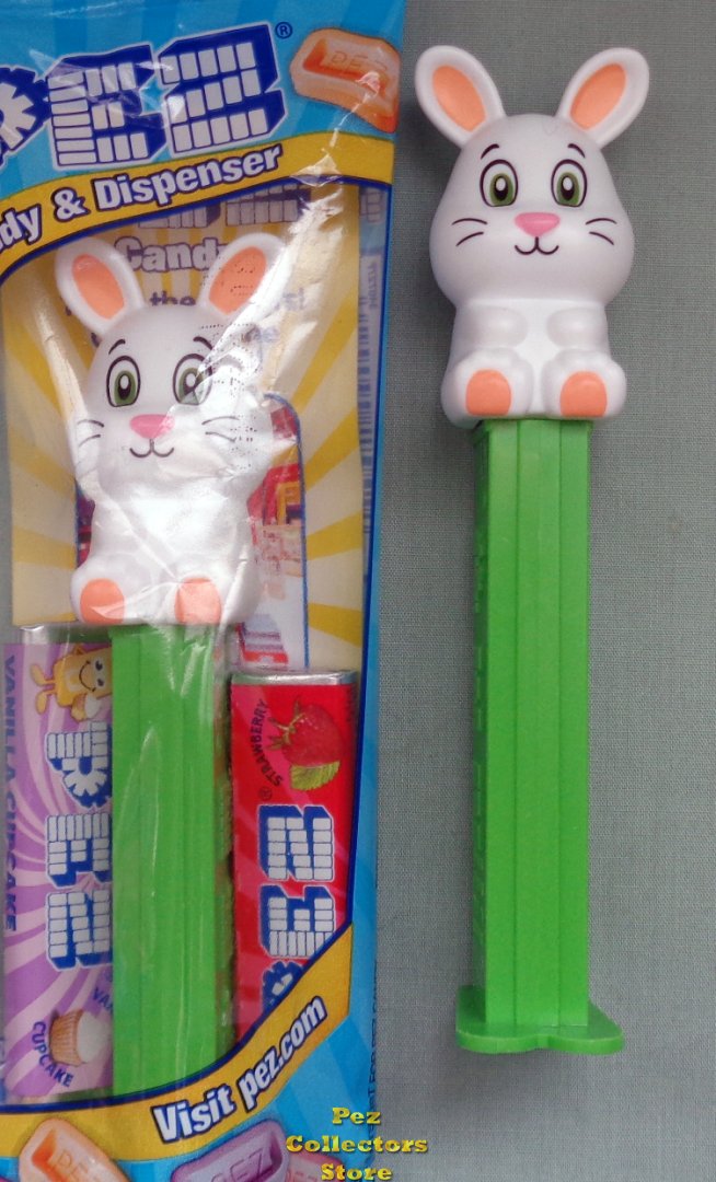 (image for) 2021 White Full Body Easter Bunny Pez on Green Stem MIB