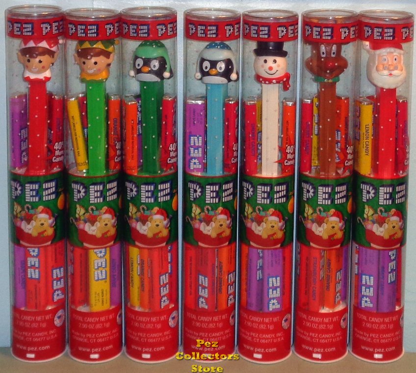(image for) 2016 Christmas Pez Set of 7 Mint in Tube with Teddy Bear Graphic - Click Image to Close