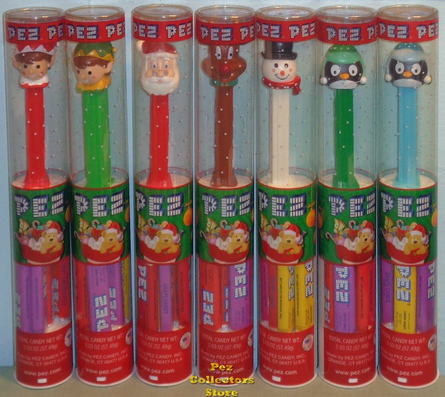 (image for) 2016 Christmas Pez Set of 7 Mint in Tube with Teddy Bear Graphic