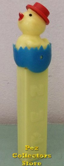 Light Yellow Chick in Blue Soft Shell Egg Pez on Lt. Yellow NF Austria