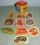 (image for) Japanese Yellow and Red Mini Tin with Pez Boy Ad Stickers