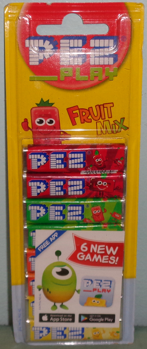 European PEZ Fruit Mix 8 Packs on Tall Card with Pez Play Games