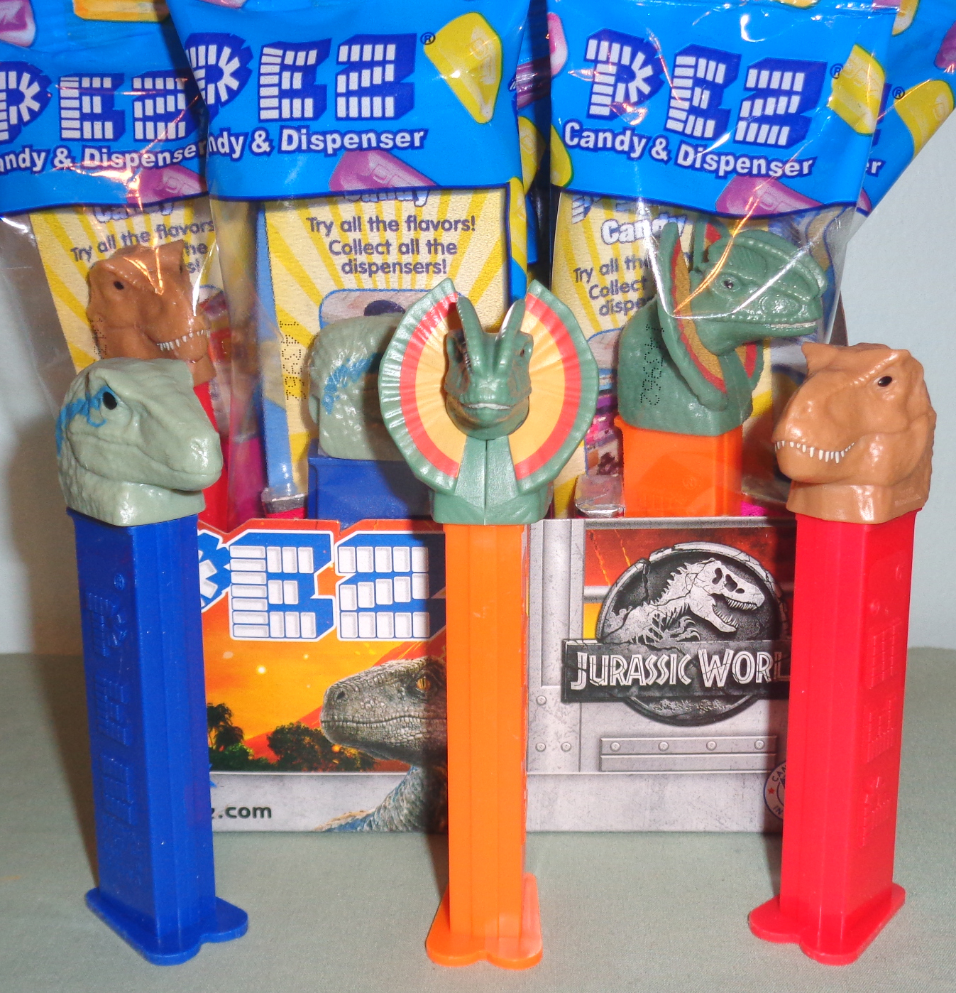 Jurassic World Pez T Rex, Raptor and Dilophosaurus MIB - $12.00