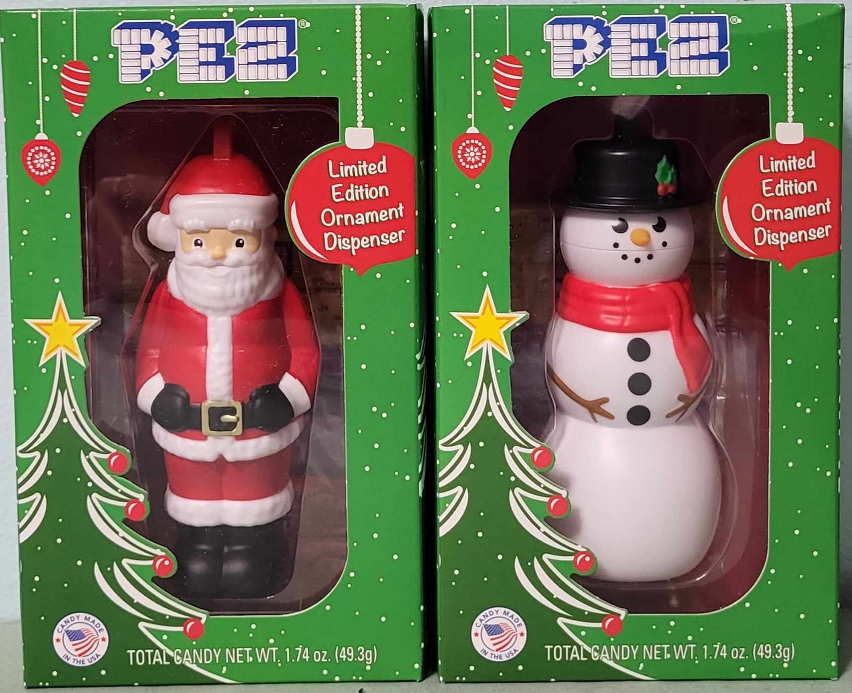 PEZ（ペッツ）クリスマスセット Full Body Light Red Santa and Snowman Ornaments Pair
